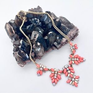 J. Crew Salmon+Clear Rhinestones Statement Necklace